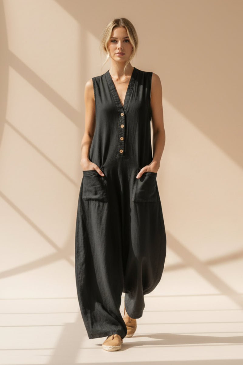 Women's Sleeveless Wide-Leg Jumpsuit with Pockets