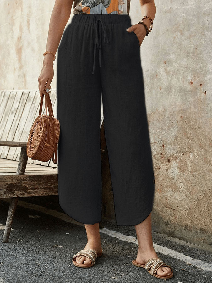 🌿 Women's Cotton-Linen Cropped Drawstring Pants