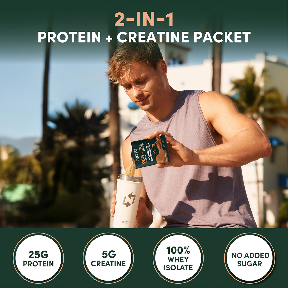 Sobres de viaje de Aislado de Proteína de Suero de Leche + Creatina 2 en 1