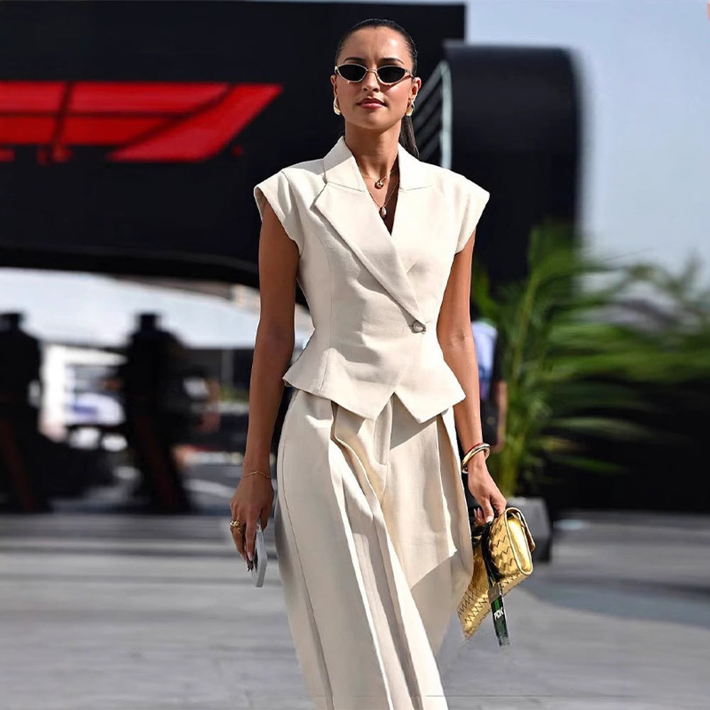 Women’s Elegant Sleeveless Waist-Cinching Two Piece Suit Set