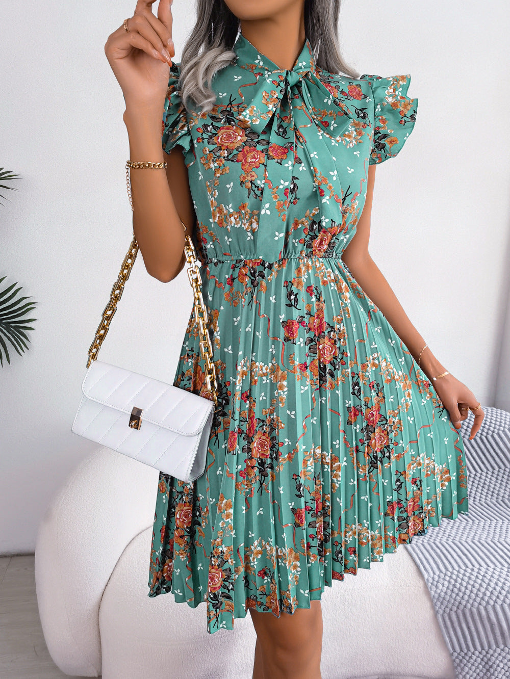 🌸 Dignified Flowers Lace-Up Waist Pleated Maxi Skirt