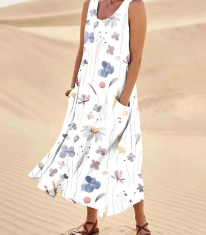 Women's Elegant Floral Print Two-Piece Set – Round Neck Top & Pants