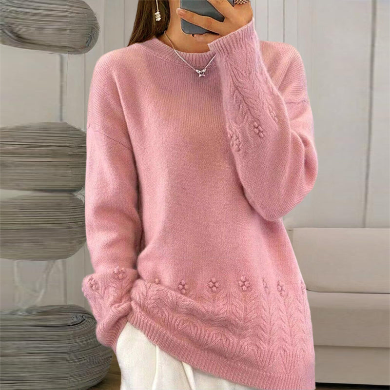 Women's Solid Color 3D Floral Embroidered Sweater