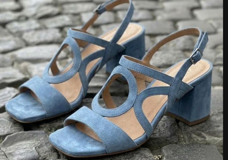 Women's Suede Hollow-Out Buckle Strap High Heel Sandals – Pointed Toe