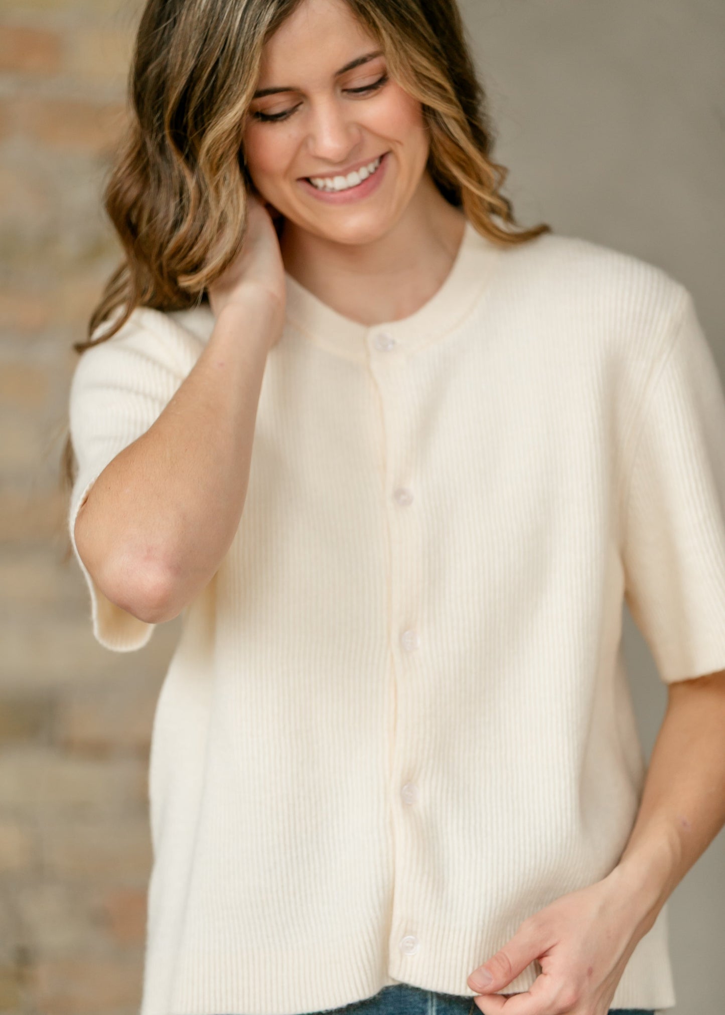Zadie Ivory Short Sleeve Button Cardigan