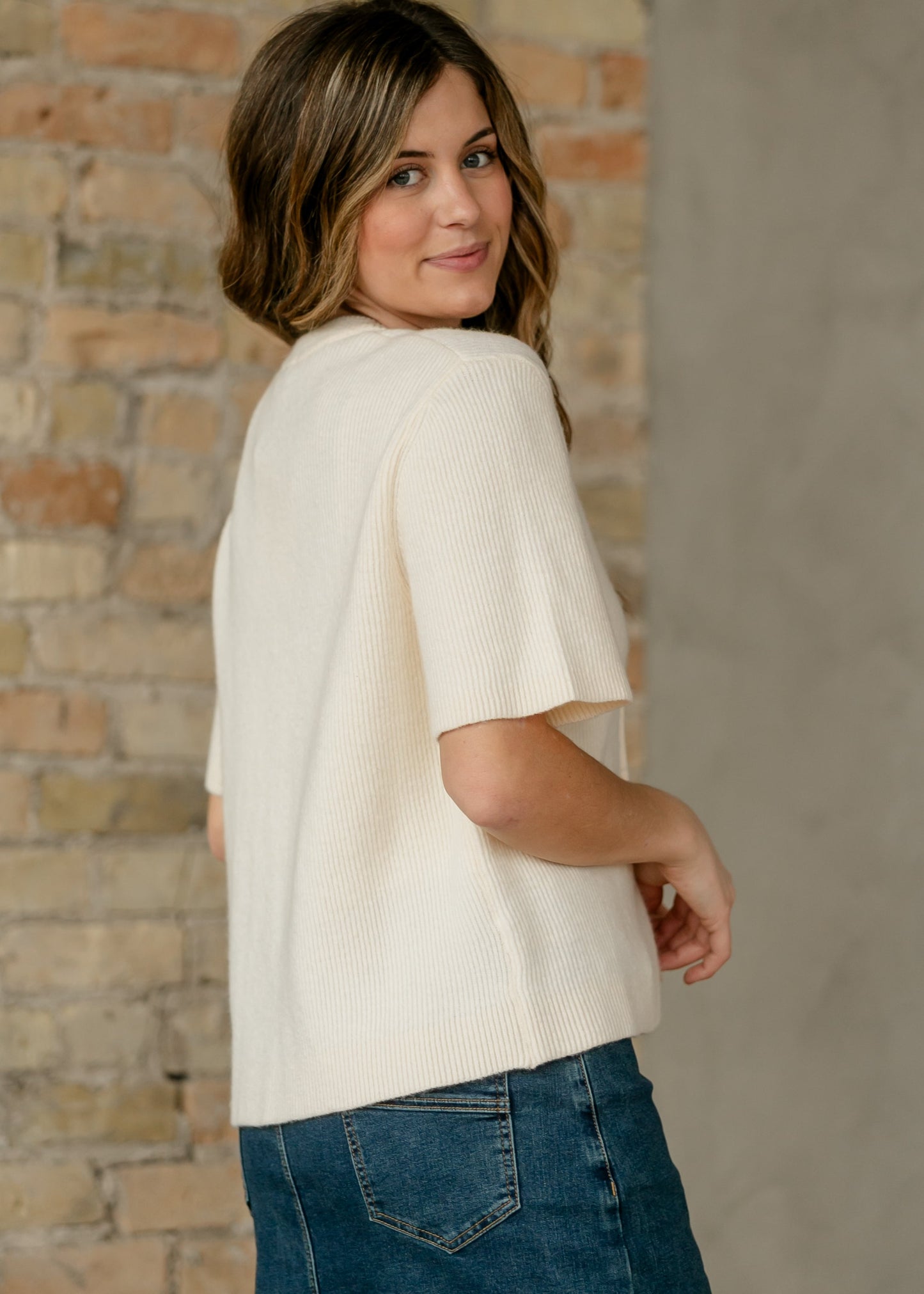 Zadie Ivory Short Sleeve Button Cardigan