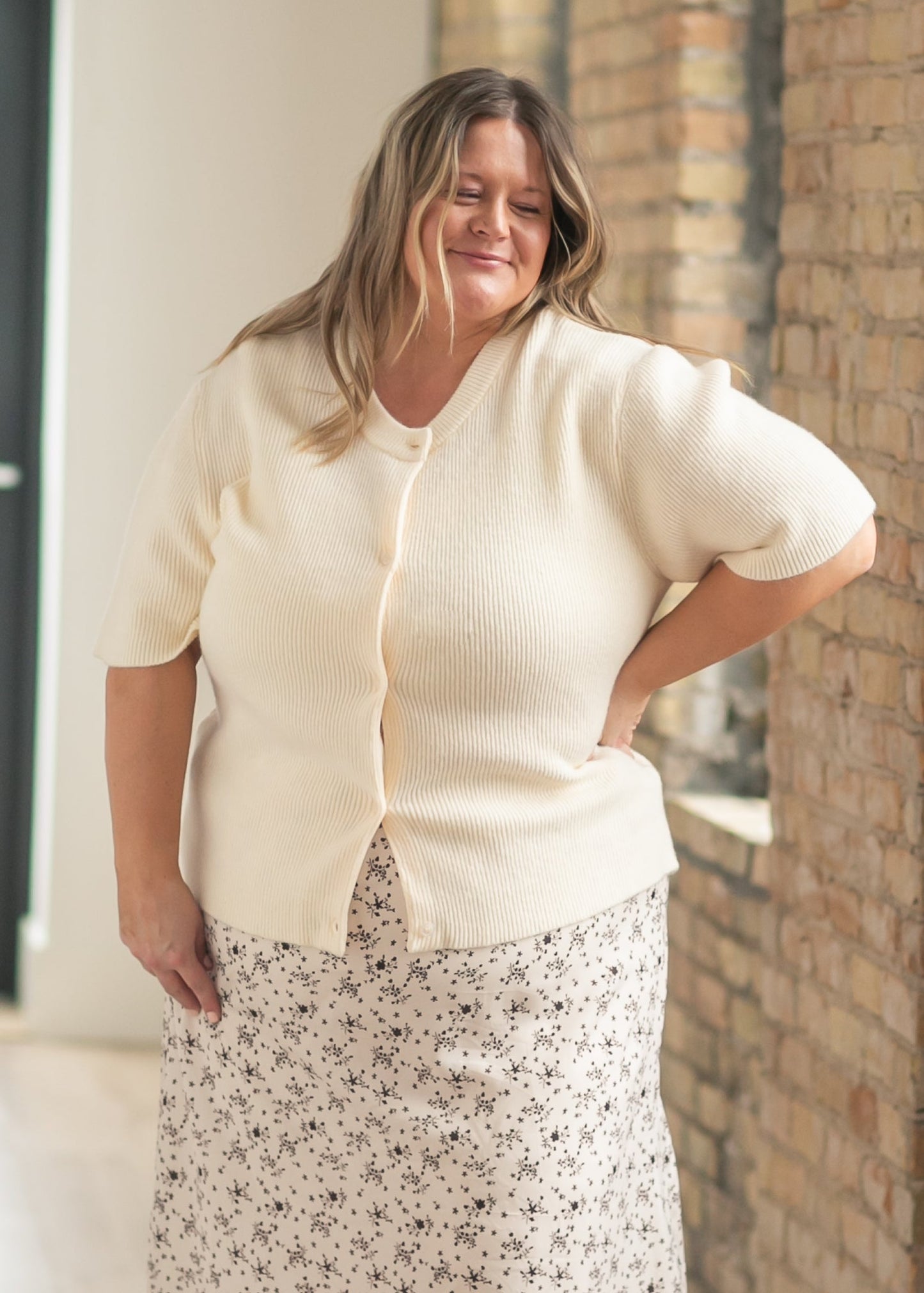 Zadie Ivory Short Sleeve Button Cardigan