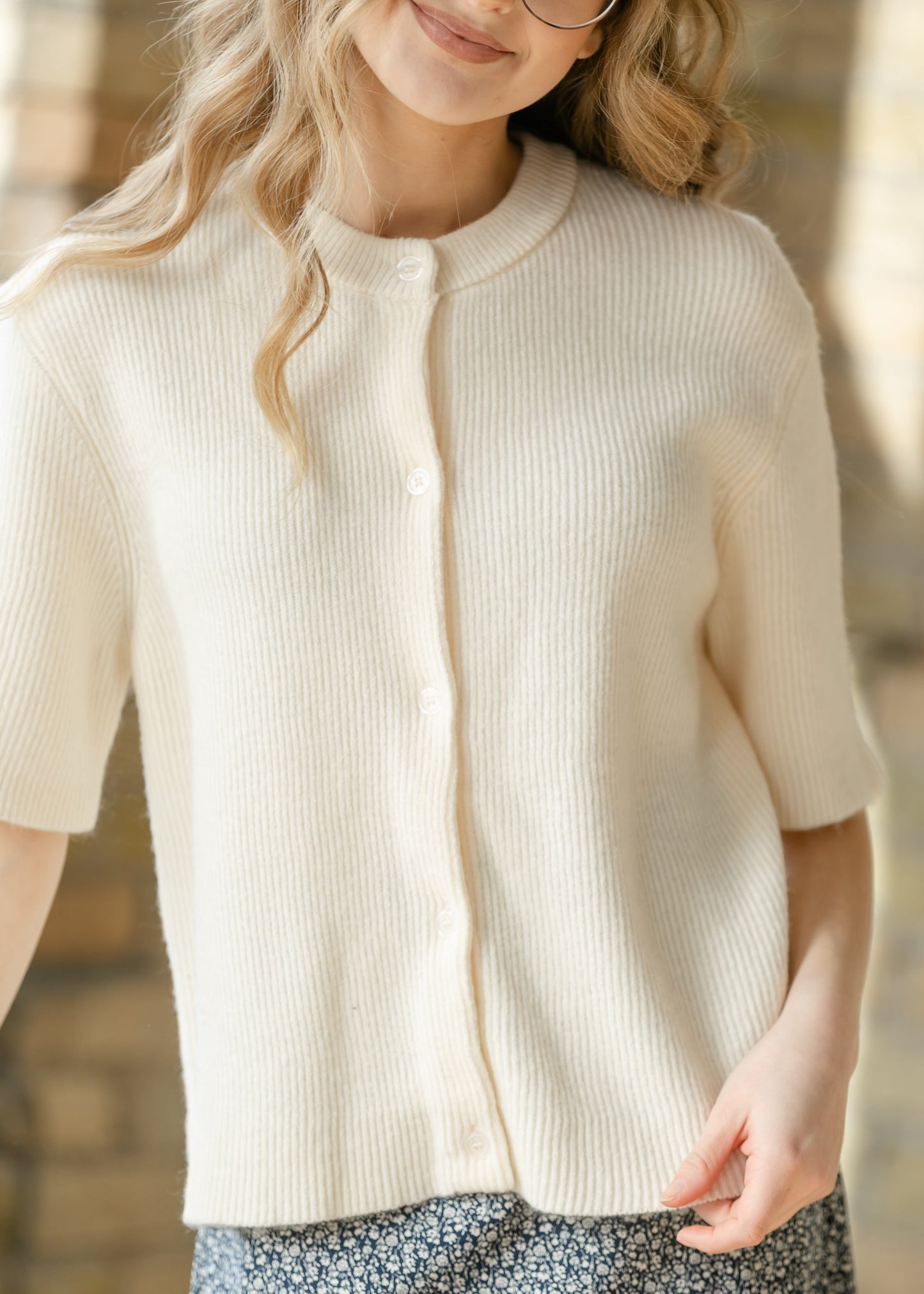 Zadie Ivory Short Sleeve Button Cardigan